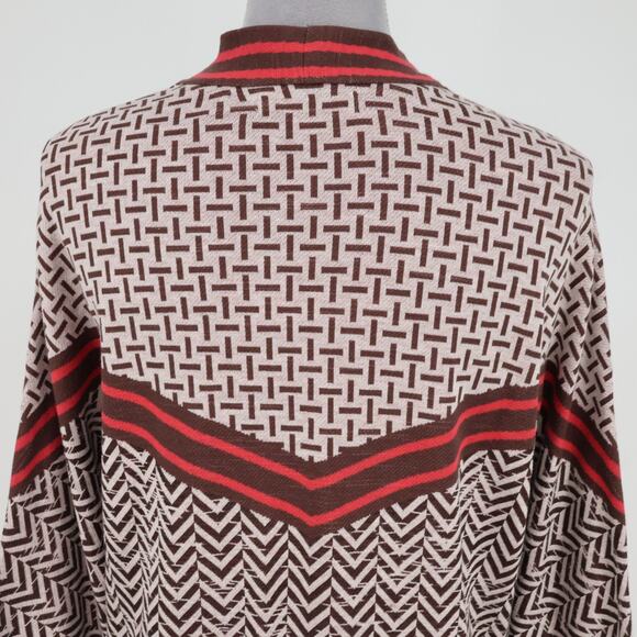 Zozo Sweater Womens Medium Gray Red Brown Open Cardigan Long Sleeve Boho Hipster - Picture 9 of 14